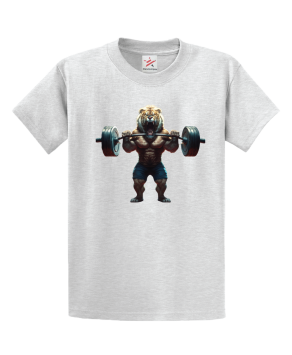 Lion Weight Lifting Barbells Fitness Gym Lift Workout Unisex Kids and Adults T-Shirt